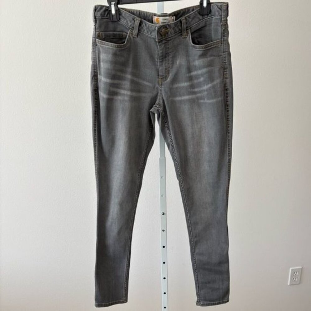 Carhartt Layton Jeans Women’s 12 Slim Fit Gray Streetwear Festival Minimalist - Picture 3 of 12